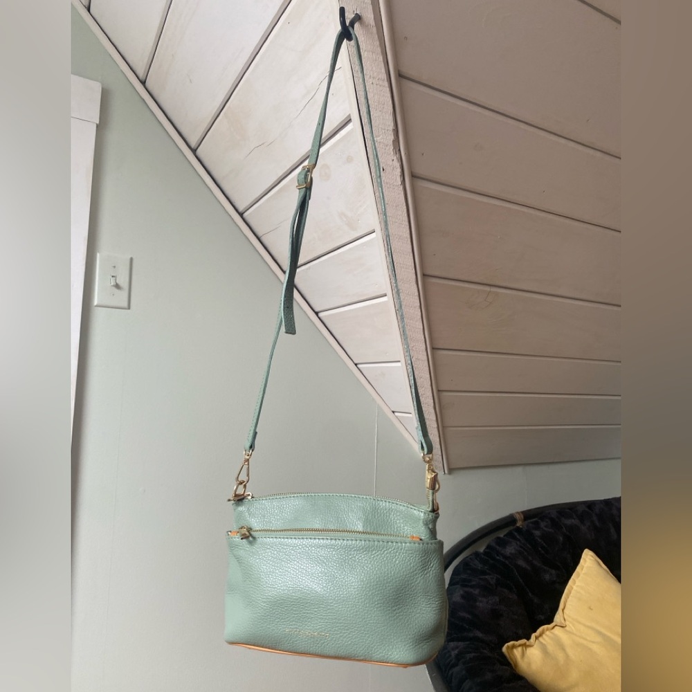 Divinia Firenze | Mint Green Pebbled Italian Leather Purse | Crossbody - Picture 1 of 15